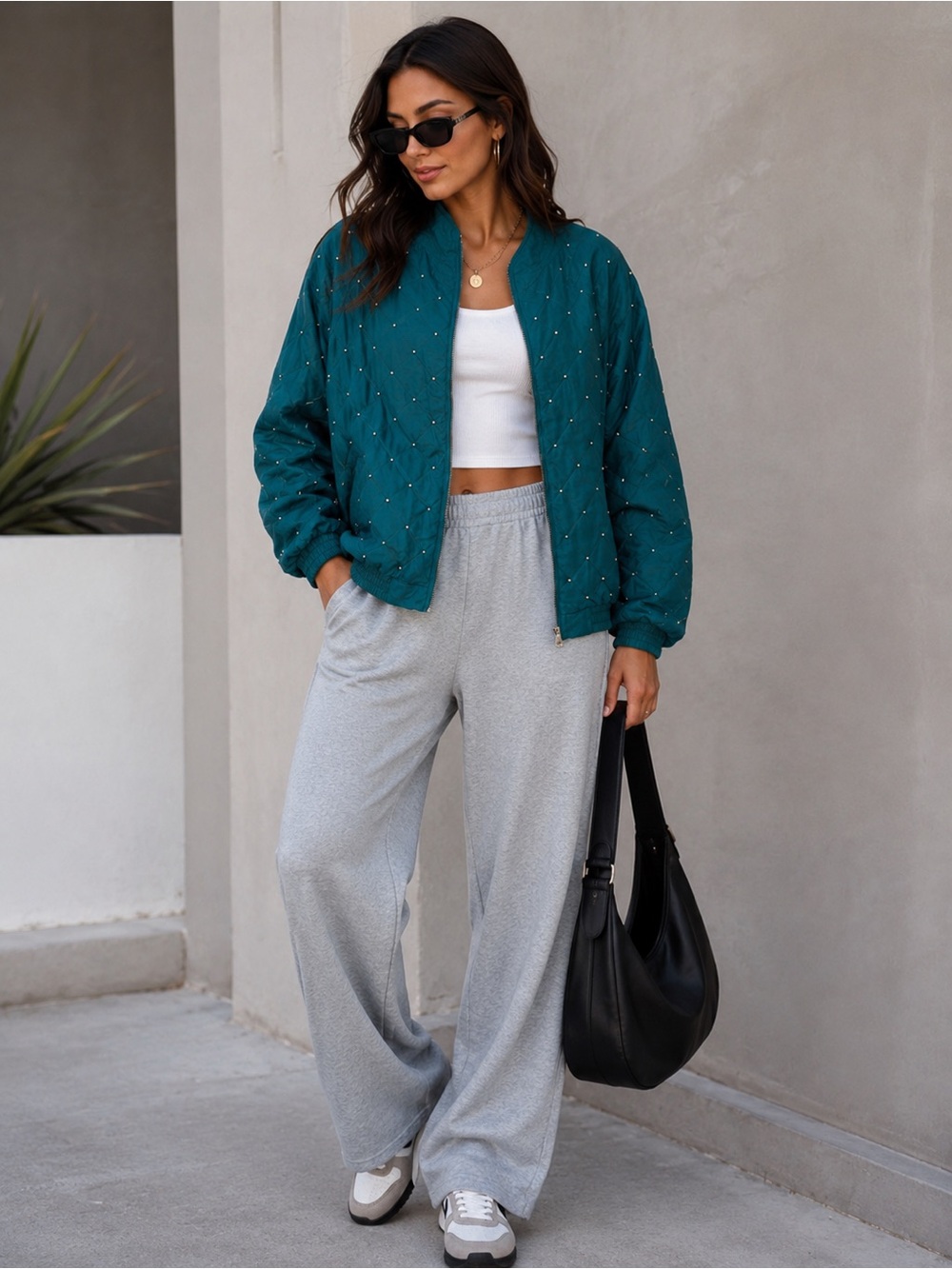 Vintage Sheri Sport 100% Silk Beaded Bomber Jacket | Large | Teal | Rare